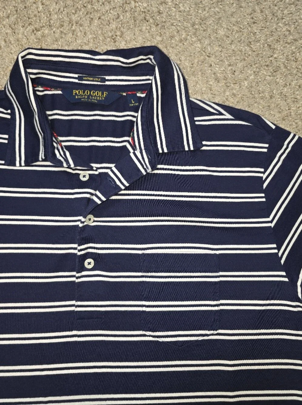 Ralph Lauren Navy and White Striped Polo Golf Shirt Size Large
